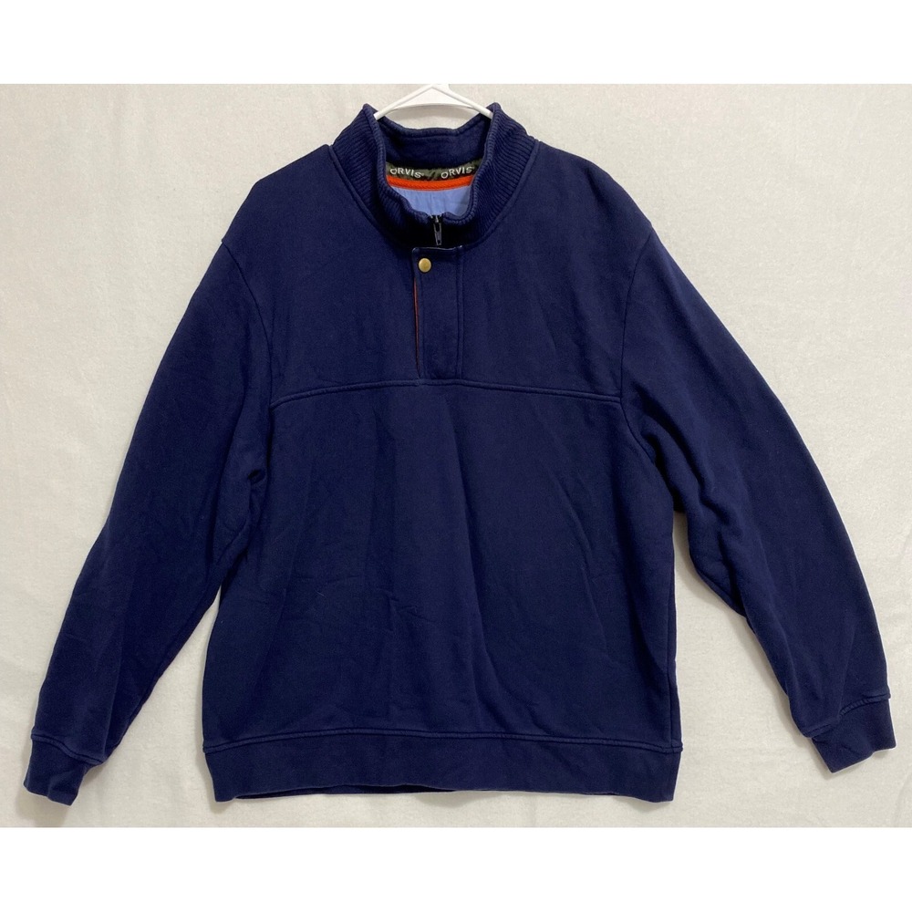 Orvis Sweater Sweatshirt 1/4 Zip Pullover Fly Fishing Blue Men's Sz. ~ XXL